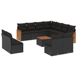 vidaXL Set canapele de grădină, 12 piese, cu perne, negru, poliratan