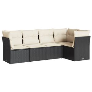 vidaXL Set mobilier de grădină cu perne, 5 piese, negru, poliratan