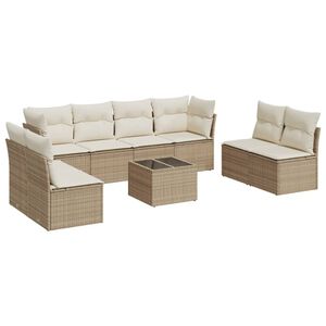 vidaXL Set canapele de grădină, 9 piese, cu perne, bej, poliratan