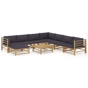 vidaXL Set mobilier de grădină cu perne gri &icirc;nchis, 9 piese, bambus