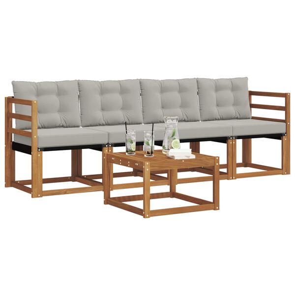 vidaXL Set de canapele de exterior 5 pcs Gri natural și deschis