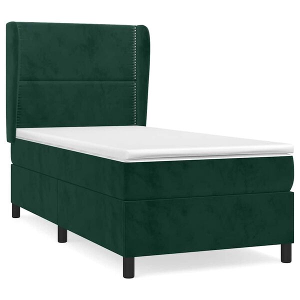 vidaXL Pat box spring cu saltea, verde &icirc;nchis, 90x190 cm, catifea