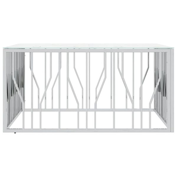 vidaXL Masă de cafea, argintiu, 100x100x50 cm, oțel inoxidabil/sticlă