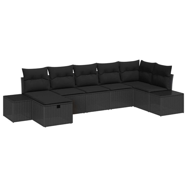 vidaXL Set de canapele pentru grădină cu pernă 7 pcs Negru poliratan