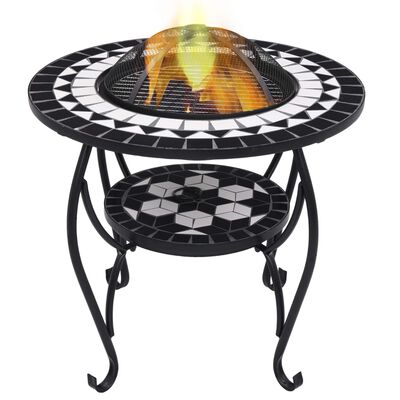 vidaXL Masă cu vatră de foc, mozaic negru și alb, 68 cm, ceramică