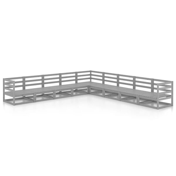 vidaXL Set mobilier de grădină, 9 piese, gri, lemn masiv de pin