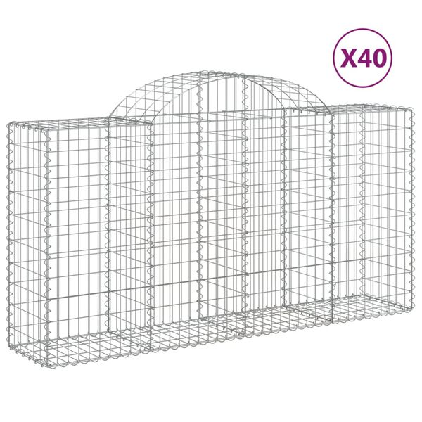 vidaXL Coșuri gabion arcuite 40 buc, 200x50x100/120cm, fier galvanizat