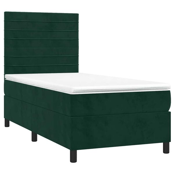 vidaXL Pat box spring cu saltea, verde &icirc;nchis, 90x200 cm, catifea