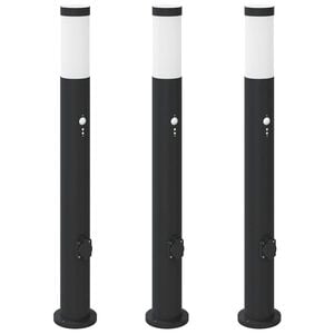 vidaXL St&acirc;lpi iluminatori cu senzor și priză, 3 buc., 80 cm, oțel inoxidabil, IP44