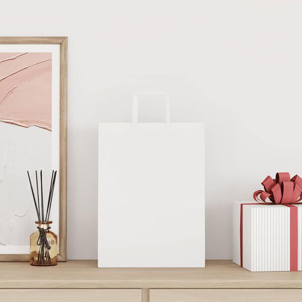 vidaXL Pungi de hârtie 250 buc cu mânere albe 26x12x35 cm