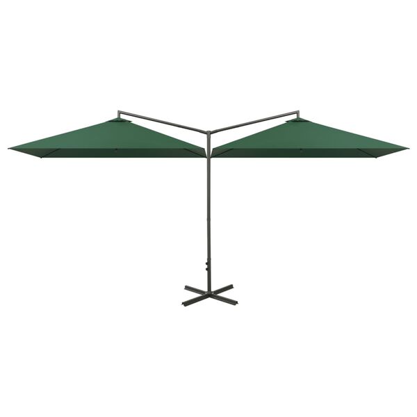 vidaXL Umbrelă de soare dublă cu st&acirc;lp din oțel, verde, 600x300 cm