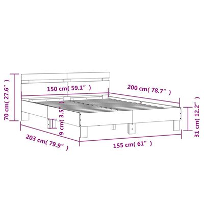 vidaXL Cadru de pat cu tăblie, alb, 150x200 cm, lemn prelucrat