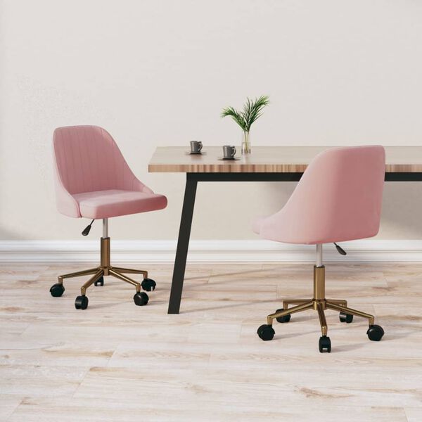 vidaXL Scaune de bucătărie pivotante, 2 buc., roz, catifea