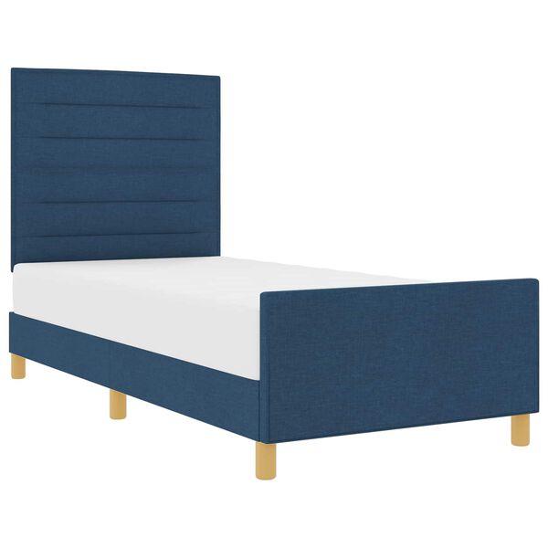 vidaXL Cadru de pat cu headboard albastru 90 x 200 cm țesătură