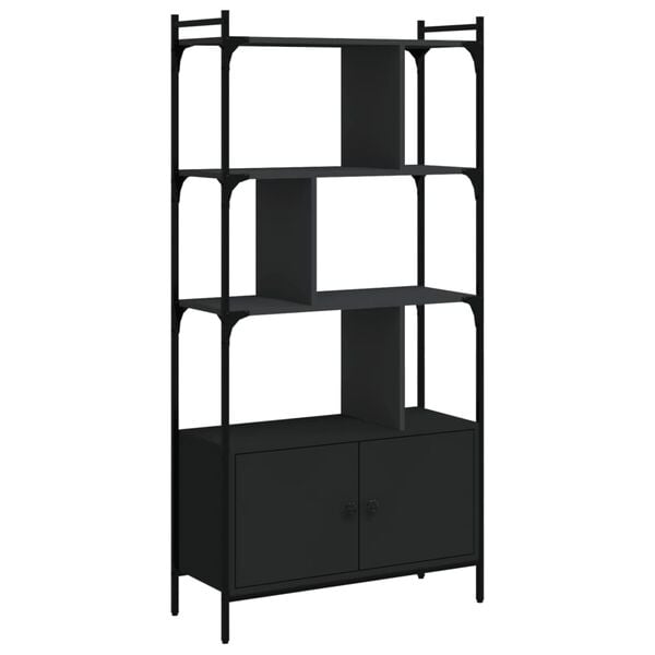 vidaXL Bibliotecă cu uși, negru, 76,5x30x154,5 cm, lemn compozit