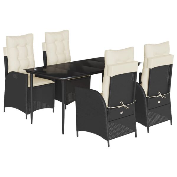 vidaXL Set mobilier de grădină cu perne, 5 piese, negru, poliratan