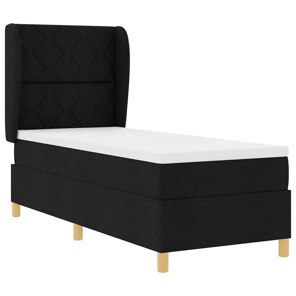 vidaXL Pat cu arcuri cu saltea cu headboard Negru 200 x 80 cm țesătură