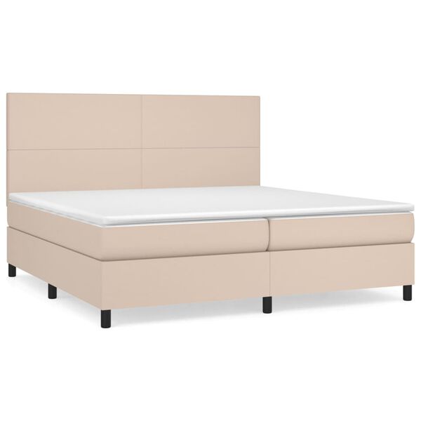 vidaXL Pat continental cu saltea, cappuccino, 200x200 cm, piele eco