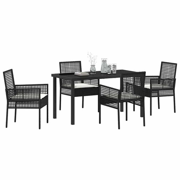 vidaXL Set de masă pentru grădină cu pernă 5 pcs Negru poliratan