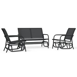 vidaXL Set mobilier grădină planor, 3 piese, negru, textilenă și oțel
