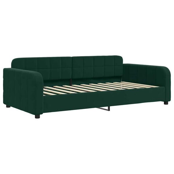 vidaXL Pat de zi cu extensie și saltele verde &icirc;nchis 100x200cm catifea