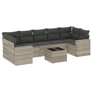 vidaXL Set mobilier de grădină cu perne, 8 piese gri deschis poliratan