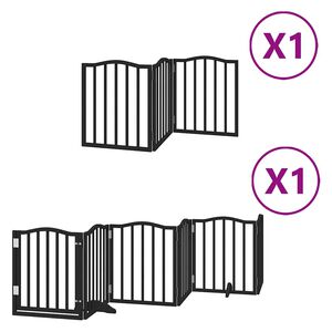 vidaXL Poartă c&acirc;ini pliabilă cu ușă 9 panouri negru, 450 cm, lemn plop