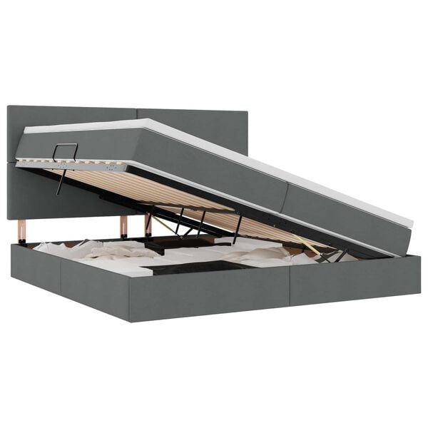 vidaXL Pat cu saltea și LED cu led Gri &icirc;nchis 200 x 200 cm Poliester