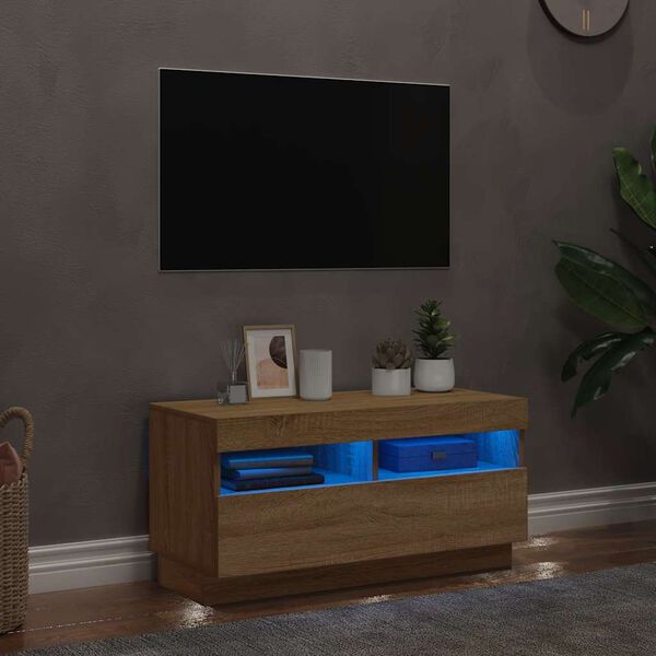 vidaXL Comodă TV cu lumini LED, stejar Sonoma, 80x35x40 cm