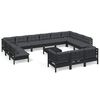 vidaXL Set mobilier de grădină cu perne, 14 piese, negru, lemn de pin