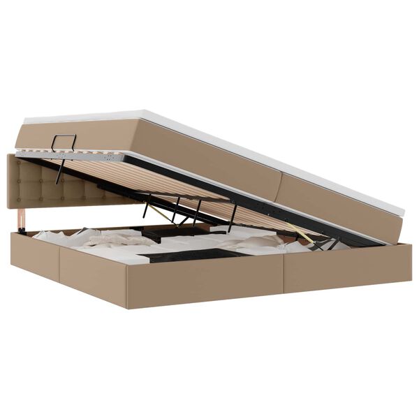 vidaXL Pat cu saltea și spațiu de depozitare Cappuccino 200 x 200 cm