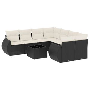 vidaXL Set mobilier de grădină cu perne, 9 piese, negru, poliratan