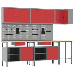 vidaXL Set de dulapuri de lucru cu sertar cu raft 10 buc. Roșu și gri