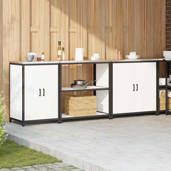 vidaXL Set de depozitare pentru bucătărie cu raft 3 pcs Alb Oțel