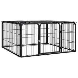 vidaXL Padoc pentru c&acirc;ini cu 4 panouri, negru, 100x50 cm, oțel