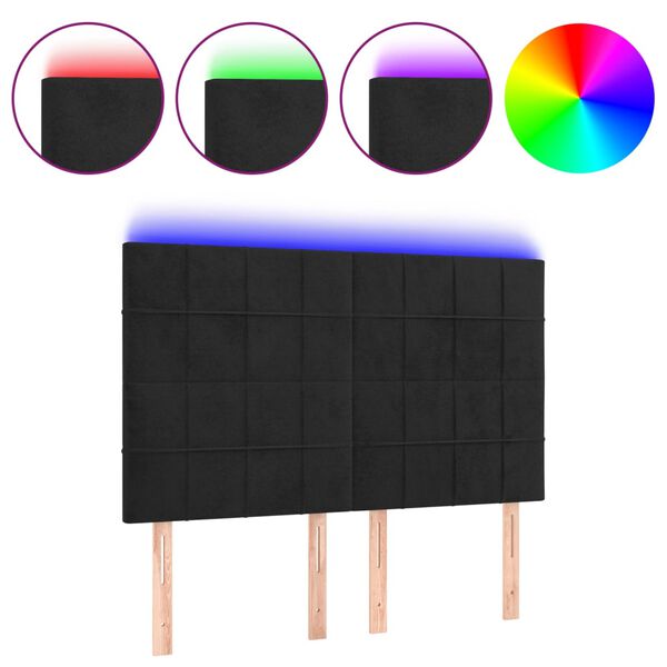 vidaXL Tăblie de pat cu LED, negru, 144x5x118/128 cm, catifea