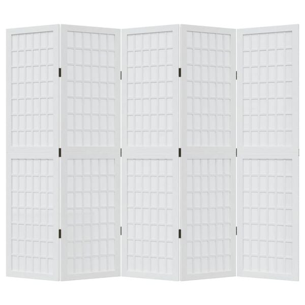 vidaXL Paravan cameră 5 panouri, alb, lemn masiv paulownia