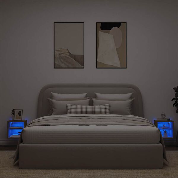 vidaXL Comode TV cu lumini LED, 2 buc. Stejar artizanal 30x28,5x30 cm