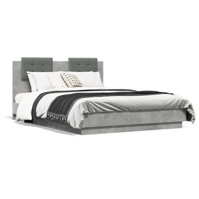 vidaXL Cadru de pat cu tăblie și lumini LED, gri beton, 120x190 cm