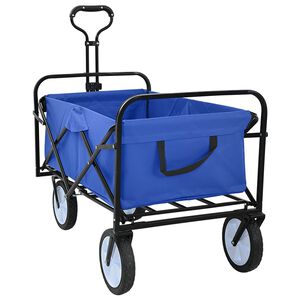 vidaXL Carucior de cumpărături pliabil cu fr&acirc;ne Manual albastru