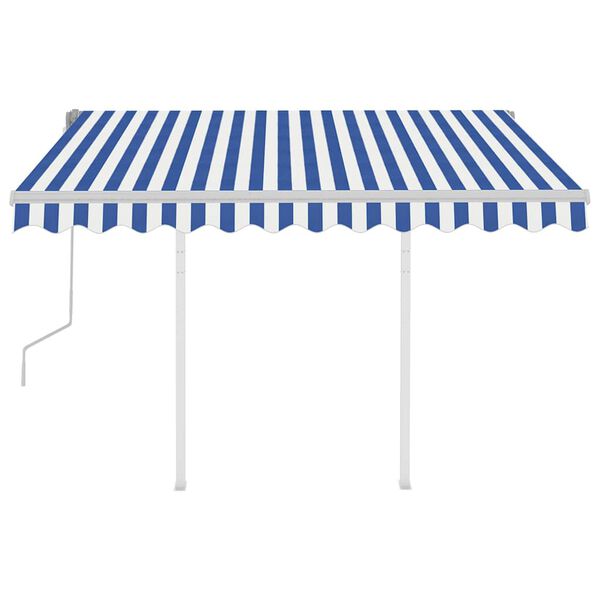 vidaXL Copertină retractabilă manual cu st&acirc;lpi, albastru/alb, 3x2,5 m