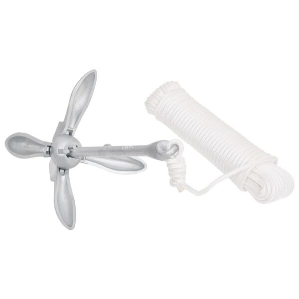 vidaXL Ancoră pliabilă cu funie, argintiu, 1,5 kg, fier maleabil