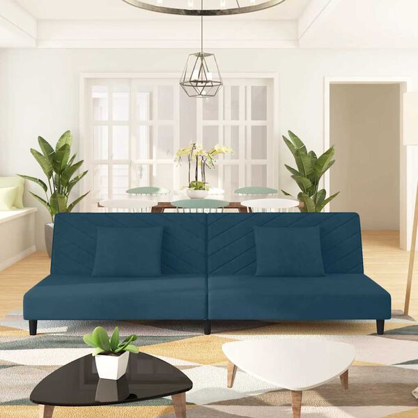 vidaXL Canapea extensibilă cu 2 locuri, 2 perne, negru, catifea