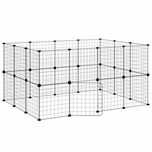 vidaXL Cușcă animale de companie cu ușă 28 panouri negru 140x105x70 cm oțel