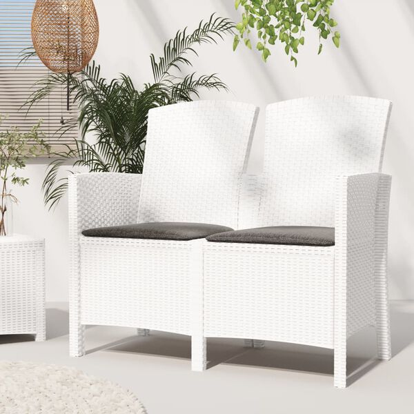 vidaXL Bancă de grădină cu 2 locuri cu perne, alb, ratan PP