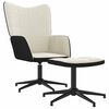 vidaXL Scaun de relaxare cu taburet, alb crem, catifea și PVC