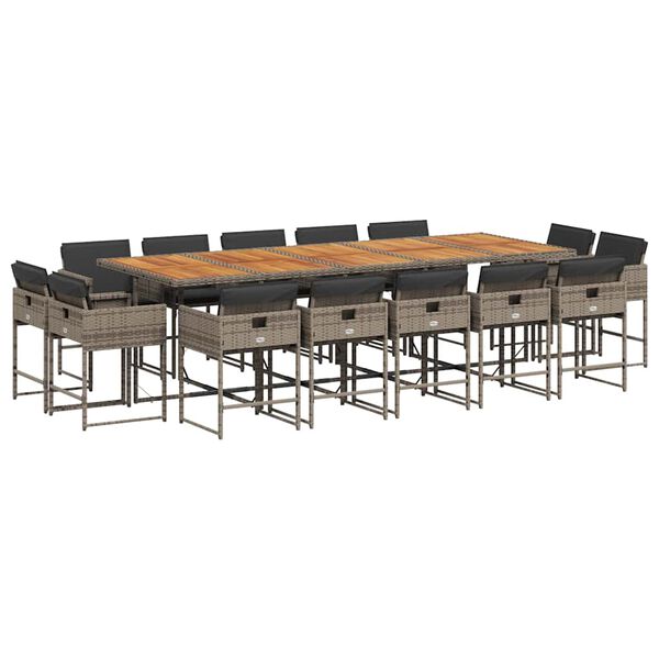 vidaXL Set mobilier de grădină cu perne, 15 piese, gri, poliratan
