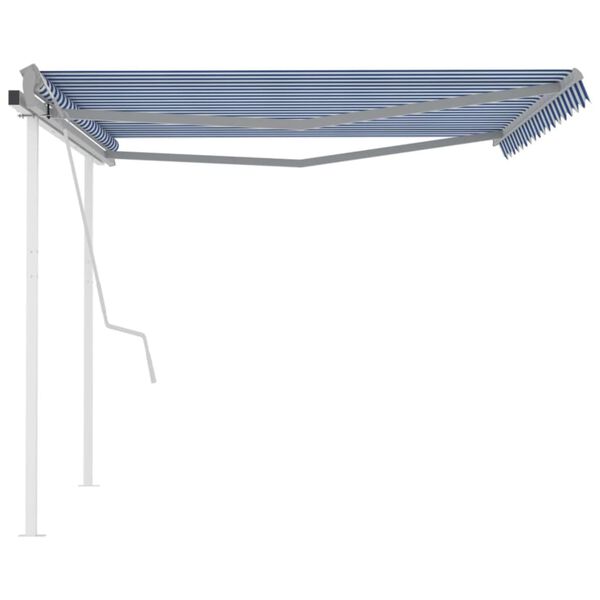 vidaXL Copertină retractabilă manual cu st&acirc;lpi, albastru&alb, 4x3,5 m