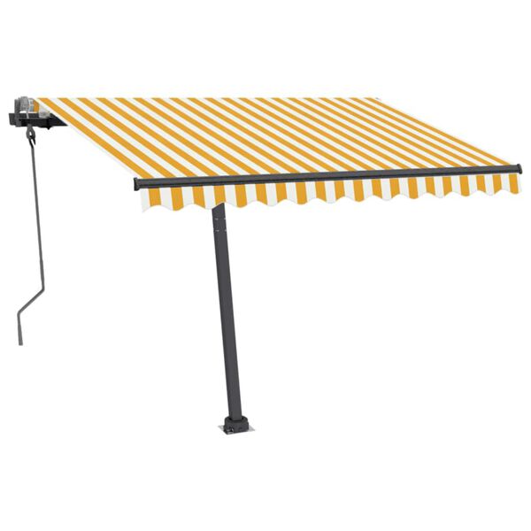 vidaXL Copertină autonomă retractabilă manual, galben&alb, 300x250 cm