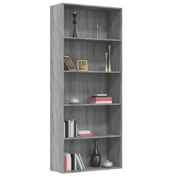 vidaXL Bibliotecă 5 niveluri gri sonoma 80x30x189 cm lemn compozit